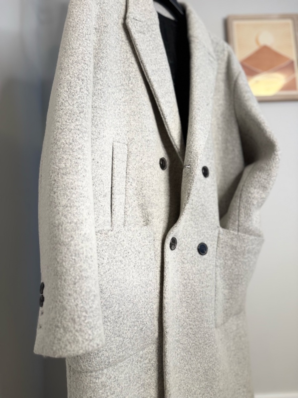PLAC KOREA Men's Double-Breasted Cream Wool Coat - Picture 2 of 12